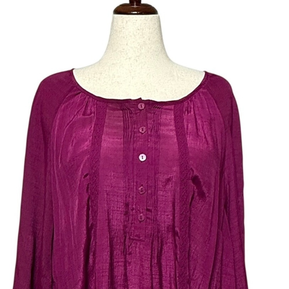 Maggie Barnes Catherines Top 4X Purple Magenta 3/4 Sleeve Blouse Popover
